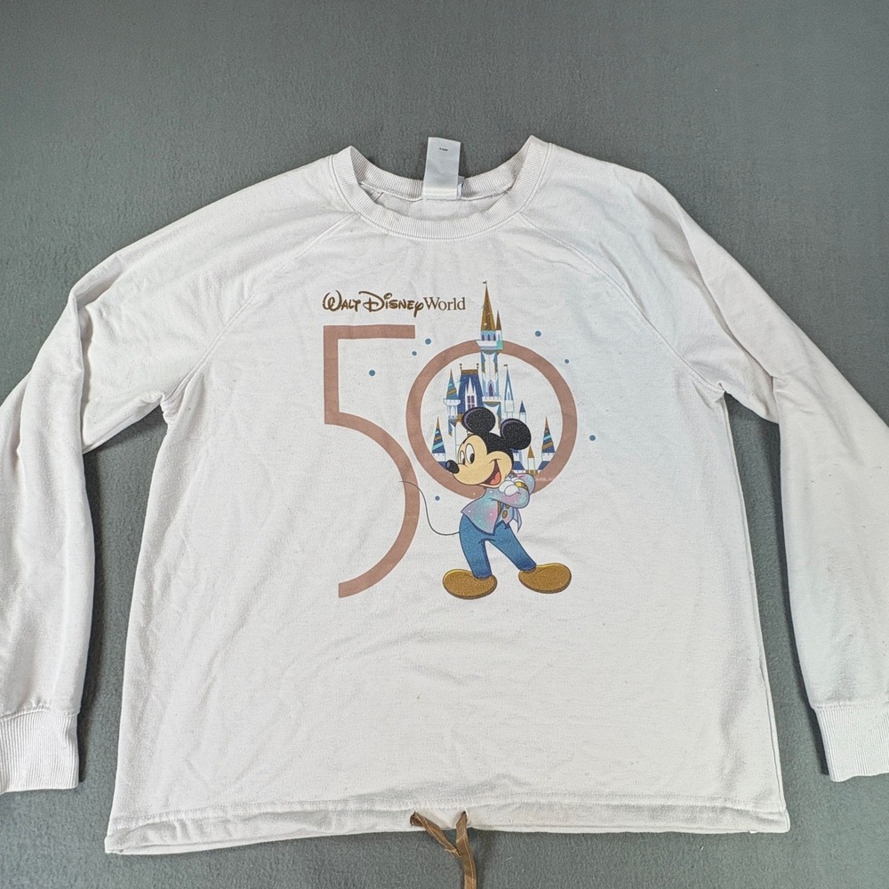 Walt Disney World 50th Anniversary Mickey Mouse Sweatshirt White Mens Large